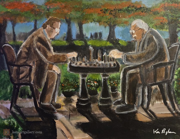 The Chess Game, painting by Ken Bingham