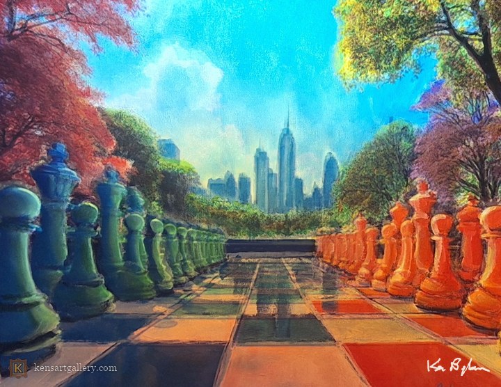Chessboard in the Park, painting by Ken Bingham