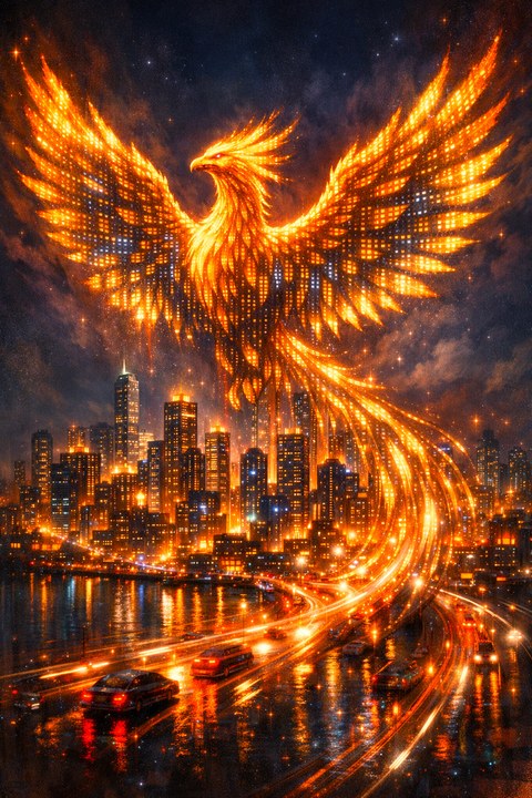 Phoenix Rising, ai-generated image by Ken Bingham
