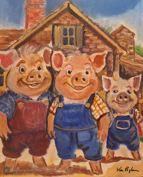 Three Little Pigs, painting by Ken Bingham